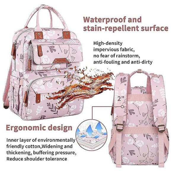 Diaper Bag Backpack, Multifunction Waterproof Diaper Bag for Girl, L-pink - Picture 6 of 9